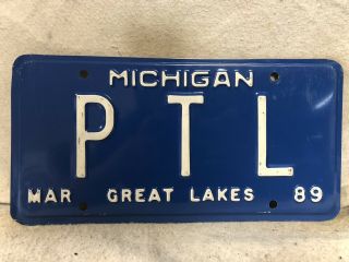 1989 Michigan Vanity License Plate “p T L”