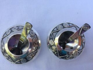 Pair Native American Sterling Silver Salt Dips With Spoons