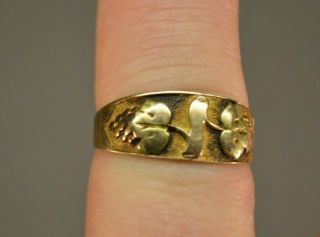 Antique 2.  18g Scrap Or Not 10k Gold Ring With Stamp Grape Design Size 7 1/4