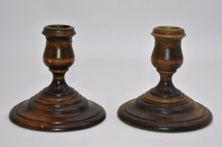 2 Vintage Wood & Brass Taper Candle Holders Mcm Décor Mid Century Modern Wooden