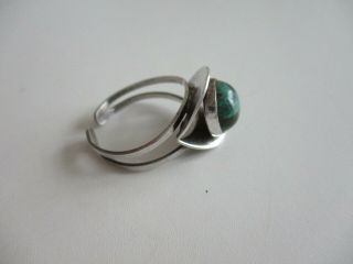 Vintage 925 Unusual Silver Ring With Green Stone Size R