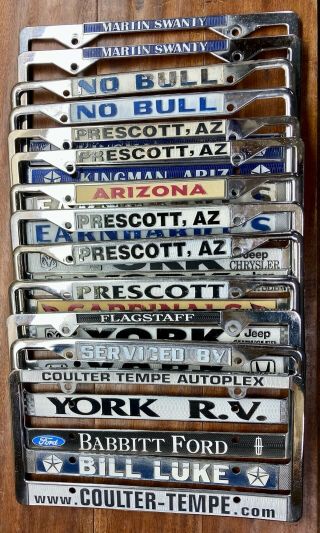 U - Pick One (or Pair Shown),  Vintage Arizona Metal Car Dealer License Plate Frame