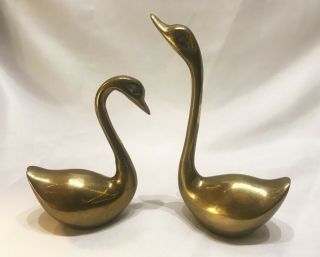 Vintage Brass Swan Set Of Two Geese Bird Pair