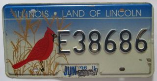 Illinois 1996 Cardinal Graphic License Plate E38686