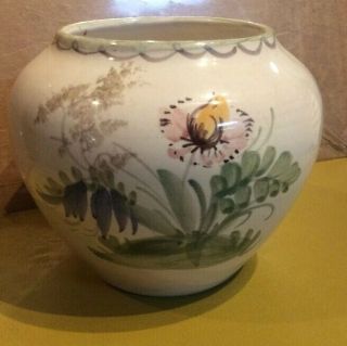 Vintage Ulmer Keramik Hand Painted Flower Design German Vase Planter