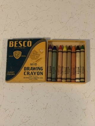 Set 8 Vintage Deco Drawing Crayons Besco No 10 Binney & Smith School