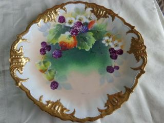 Antique Limoges France Artist Sgd Hand Painted Floral Blueberry Porcelain Plate