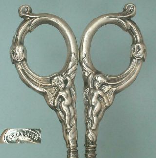 Antique Art Nouveau Sterling Silver Scissors With Cherubs American Circa 1890s