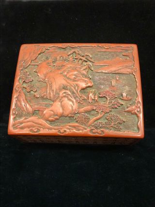 Vintage Chinese Carved Cinnabar Lacquer Red Box Trinkets Jewelry Decor Asian