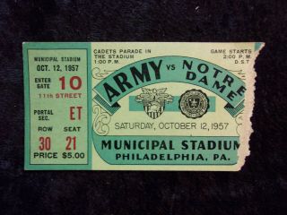 Vintage October 12,  1957 Army Vs Notre Dame College Football Ticket Stub T464
