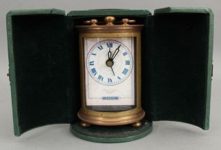 Vintage Berkeley California Timeworks Desk Top Brass Clock & Green Leather Case