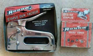 Vintage Staple Gun Arrow T - 50 Heavy Duty Tacker All Metal Steel Orig Box Made Us