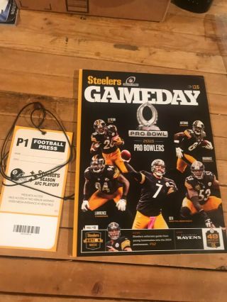 2015 Afc Playoff Game Steelers Vs Ravens - Gameday Program And Media Pass