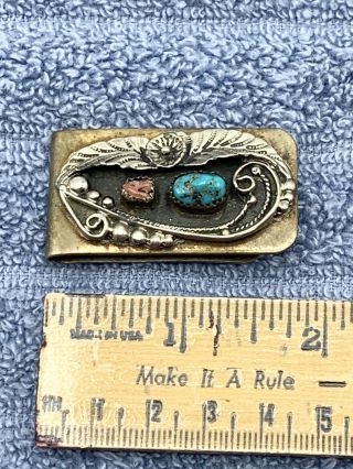 Vintage Nickel Silver Native Turquoise Coral Money Clip