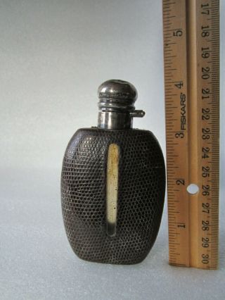 Antique Early 20th Century Sterling Silver,  Leather & Glass Hip Flask 2