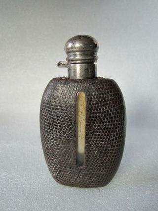 Antique Early 20th Century Sterling Silver,  Leather & Glass Hip Flask 3