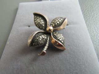A Vintage Marquasite 4 Leaf Brooch With Hall Marks.