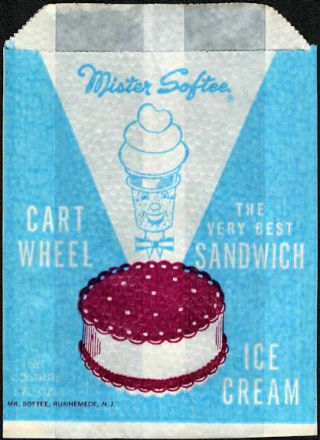 3 Vintage Mister Softee Ice Cream Sandwich Bags Nos 1950s 1958