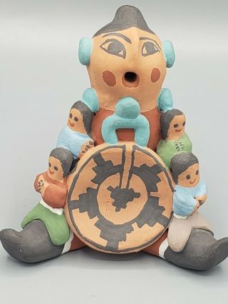 Native American Pottery Storyteller Doll W/4 Children Navaho Jemez Pueblo? Vtg