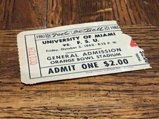 1962 University Of Miami Football Ticket Stub Vs.  Florida State