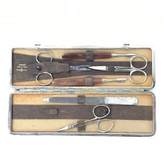 Vintage Gold Pfeil Manicure Set In Brown Leather Case,  Made In West Germany 404