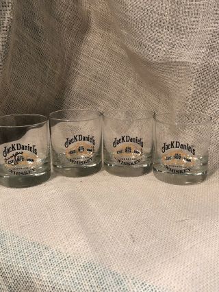 Vintage Set Of 4 Jack Daniels Old No.  7 Tennessee Whiskey Rocks Glasses Euc Gold