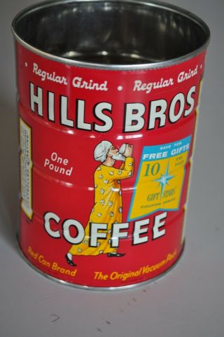 Vintage Hills Bros One Pound Coffee Can 1963 No Lid Red Can Brand