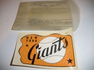 Rare 1950`s Vintage York Giants Baseball Souvenir Decal Label