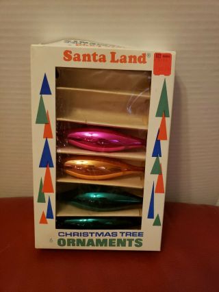 Vtg Santa Land Hand Blown Multicolor Icicles Glass Christmas Tree Ornaments