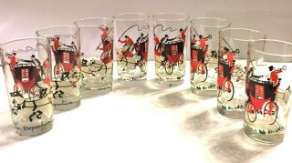 Vtg Libbey Mid - Century Modern Set Of 8 Tumblers Barware Glasses " The Departure "