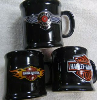 Harley Davidson Set Of 3 Mini Mugs 2 " Tall 3d Logos Espresso Shot