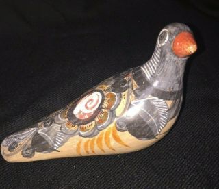 Vintage Mexican Tonala Pottery Folk Art Bird Hand Painted Neutral Colors