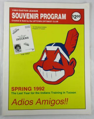 1992 Cleveland Indians Baseball Spring Training Souvenir Program Tucson,  Az