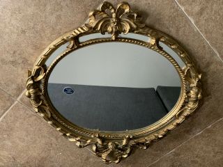 Vintage Antique Ornate Gold Carved Wood Wall Mirror Italian Florentine 14 Inches