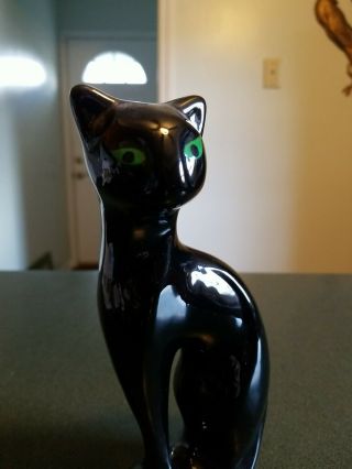 Vtg Artmark Mid Century Modern - Tall Ceramic Black Cat - Green Eyes,  12.  5 " Tall