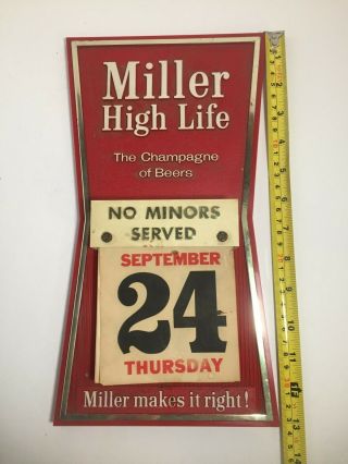 Vintage 1970 Miller High Life Plastic Beer Sign Calendar Advertising