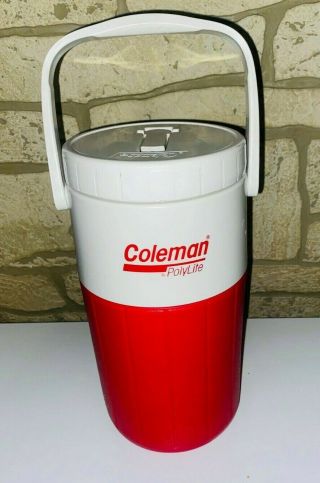 Vintage Coleman Polylite 1/2 Gallon Water Cooler Jug 5590 Red White 1992 Thermos