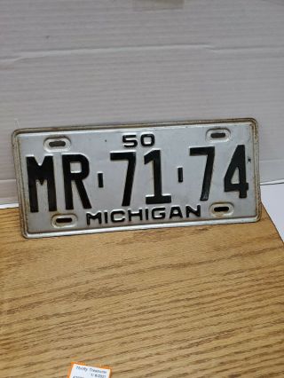Vintage Silver Michigan 1950 License Plate,  Mr - 71 - 74