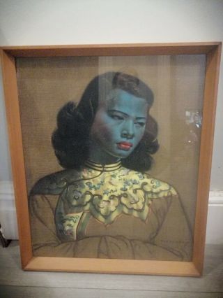 Vintage 1950s Tretchikoff Print Chinese Girl Green Lady Framed Wall Art