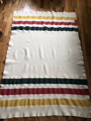 Vintage Hudson Bay Style Blanket Stripes 44x66” Wool Camp Lodge Vg
