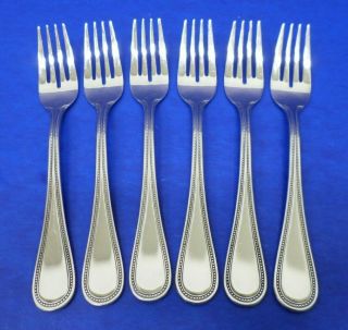 6 - Towle Beaded Antique Satin 18/8 Stainless China Flatware 7 1/4 " Salad Forks