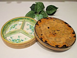 Vintage Moriyama Mori - Machi Japanese Divided Dish W/box Hand Paint Blue & Green