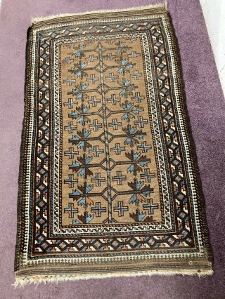 Vintage Brown Blue Cream Indian Style Rug Distressed Shabby Chic Wall Hanging