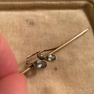 Lovely Antique 9ct Gold Aquamarine Or Topaz Bar Brooch With Seed Pearl