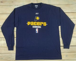 Vintage Reebok Nba Indiana Pacers Logo Long Sleeve Navy Blue T - Shirt Size Xl
