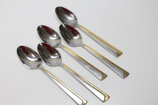 5 Vtg International Silver Alliance Stainless Steel Place/oval Soup Spoons