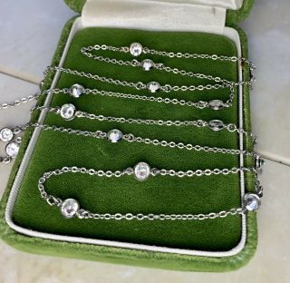Vintage Sparkling Art Deco Crystal Paste Open Back Bezel Silver Chain Necklace