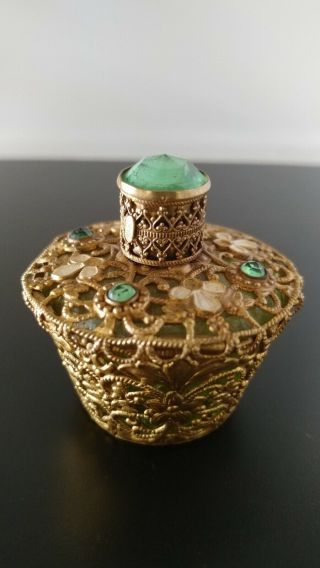 Antique Vintage Perfume Bottle Czech Filigree Jeweled 1930 