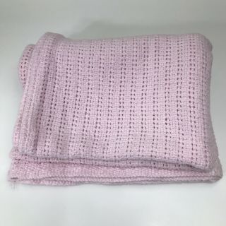 Vintage Beacon Cotton Baby Blanket Pastel Pink Woven Knit Waffle Weave