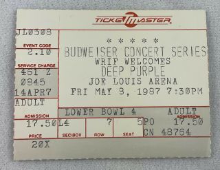 1987 05/08 Deep Purple Concert Ticket - Joe Louis Arena,  Detroit Michigan